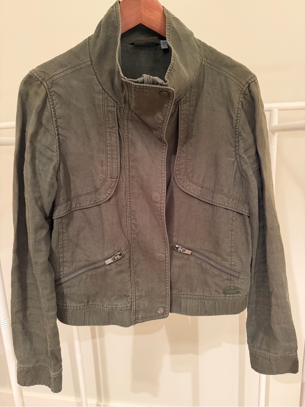 Athleta Olive Green Utility Jacket with Stand Collar